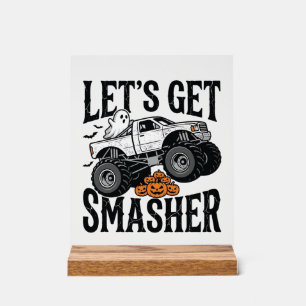 Halloween Monster Truck Smasher Vintage T-shirt De Acryl Bord