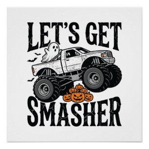 Halloween Monster Truck Smasher Vintage T-shirt De Perfect Poster
