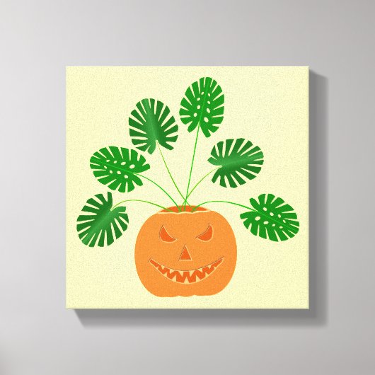 Halloween Monstera Plant in Pumpkin Canvas Afdruk (Voorkant)