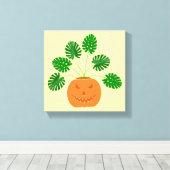 Halloween Monstera Plant in Pumpkin Canvas Afdruk (Insitu (Houten vloer))