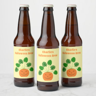 Halloween Monstera Plant in Pumpkin Custom Bier Etiket