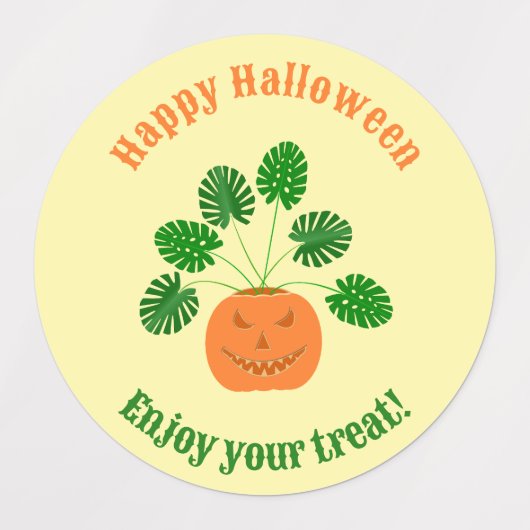 Halloween Monstera Plant in Pumpkin Custom Labels (Design 1)