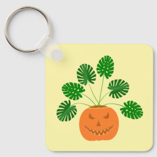Halloween Monstera Plant in Pumpkin Custom Sleutelhanger