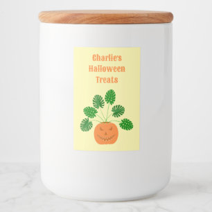 Halloween Monstera Plant in Pumpkin Custom Voedselcontainer Etiket