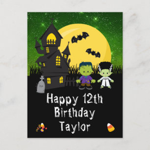 Halloween Monsters Green Happy Birthday Briefkaart