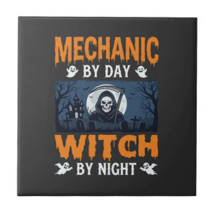 Halloween monteur overdag heks 's nachts tegeltje