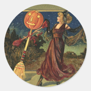 Halloween, mooie dansende heks Ronde Sticker