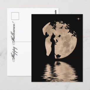 Halloween Mooie heks met familieleden Briefkaart