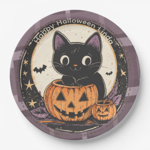 Halloween Mooie Kat Herfst Kaart Papieren Bordje