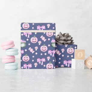 Halloween Mooie Roze Pompoenen Patroon Cadeaupapier