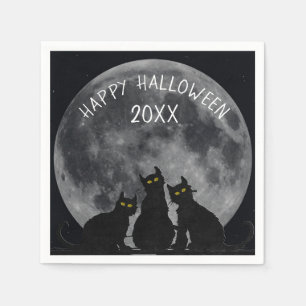 Halloween moon en zwarte kattensilhouettes servet