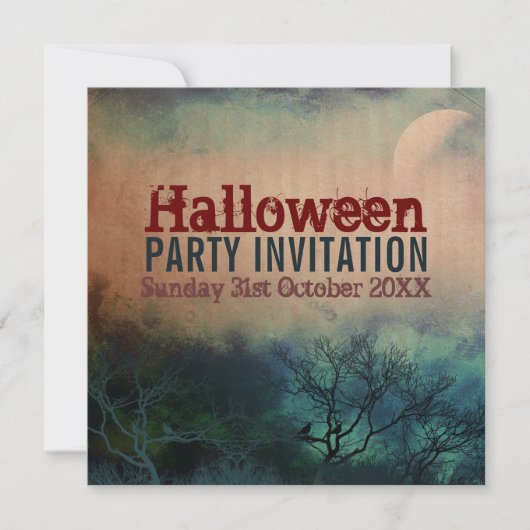 Halloween Moon Grunge Invitation Kaart (Voorkant)