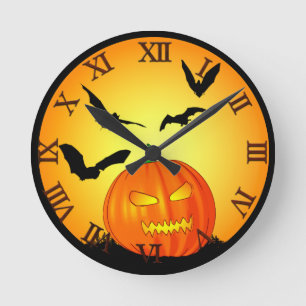 Halloween Moon Jack-O-Lantern Ronde Klok