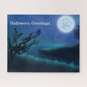Halloween Moon 's nachts in Shades of Blue & Green Legpuzzel