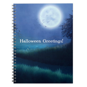 Halloween Moon 's nachts in Shades of Blue & Green Notitieboek