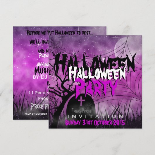 Halloween Moon+Spider Web Pink+Black Invitation (Devant / Derrière)