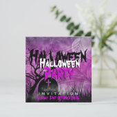 Halloween Moon+Spider Web Pink+Black Invitation (Debout devant)