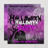 Halloween Moon+Spider Web Pink+Black Uitnodiging (Voorkant / Achterkant)