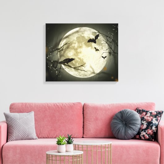 Halloween Moon Spooky Crows Canvas Afdruk (Insitu (Woonkamer))