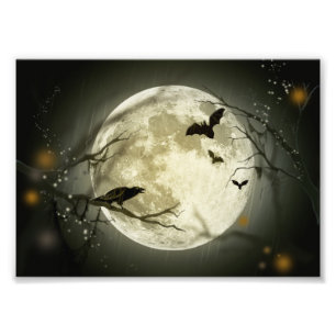 Halloween Moon Spooky Crows Foto Afdruk