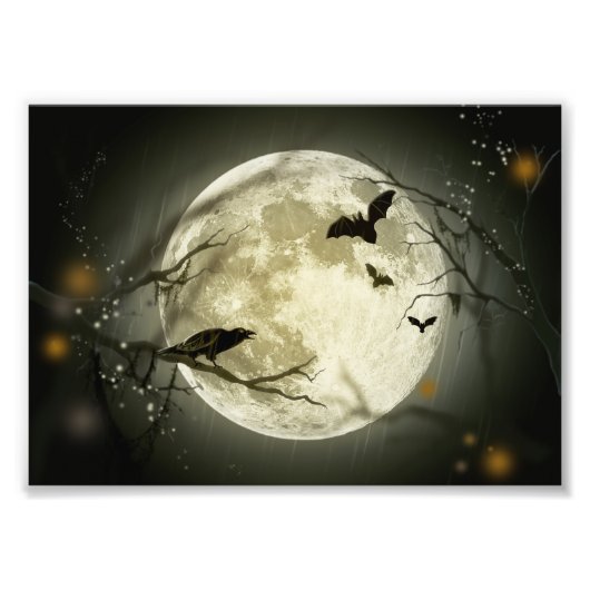 Halloween Moon Spooky Crows Foto Afdruk (Voorkant)