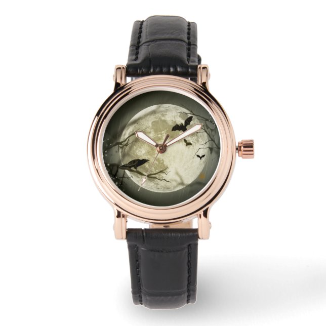 Halloween Moon Spooky Crows Horloge (Voorkant)