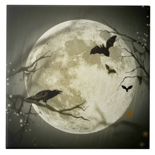 Halloween Moon Spooky Crows Tegeltje (Voorkant)