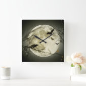 Halloween Moon Spooky Crows Vierkante Klok (Huis)