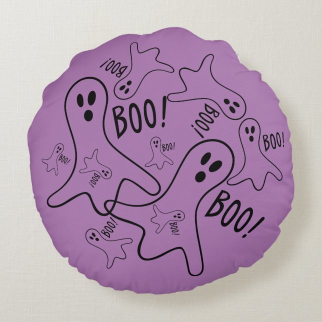 Halloween Moon & Witches & Ghosts BOO! Pijler Rond Kussen (Achterkant)