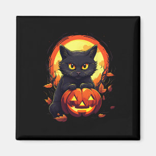 Halloween Moon Zwarte Kat en Pompoen Voor Mannen V Magneet