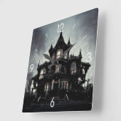 Halloween Moonlight Haunted House Vierkante Klok (Hoek)