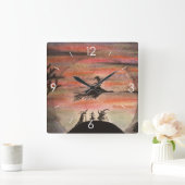 Halloween Moonlight Haunted House Witch Vierkante Klok (Huis)