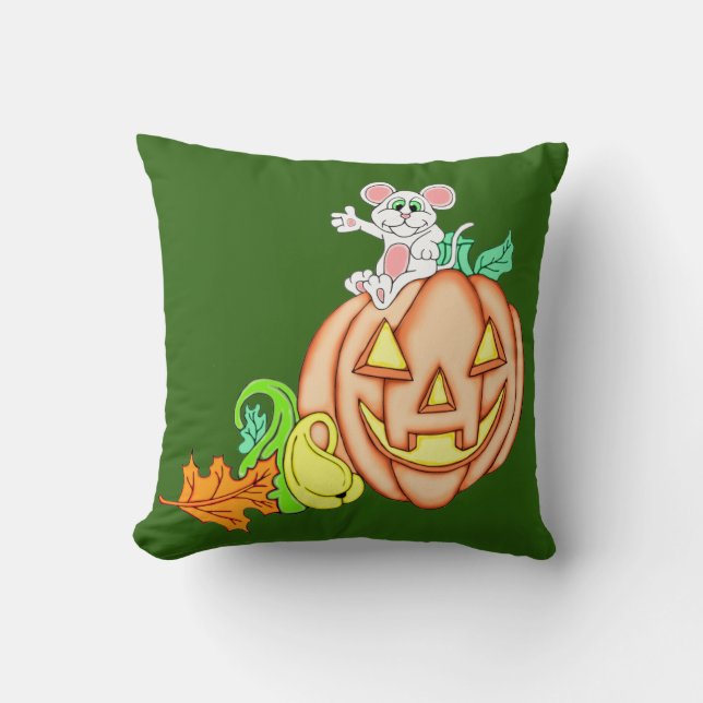 Halloween Mouse en pompoen Kussen (Voorkant)