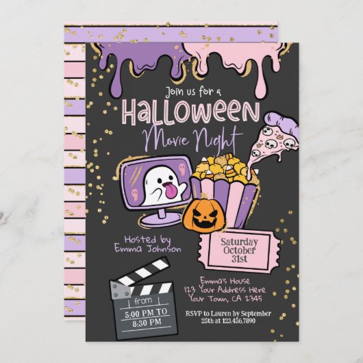 Halloween Movie Night Invitation (Devant / Derrière)