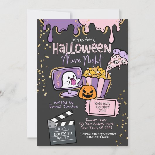 Halloween Movie Night Invitation Kaart (Voorkant)