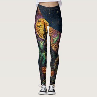 Halloween Mozaïek Geheime Kasteel Zwarte Kat Leggings