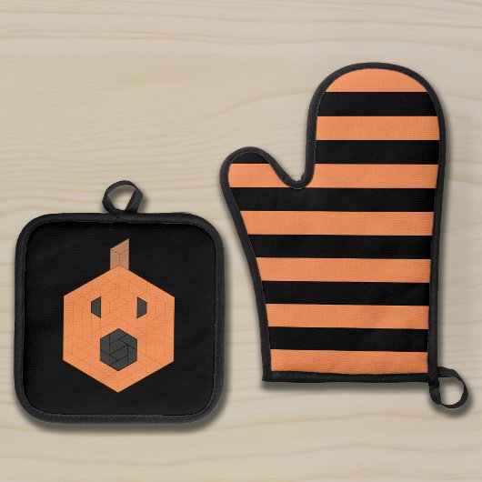 Halloween Mozaïek Jack-o-Lantern met optionele tek Ovenwant & Pannenlap Set