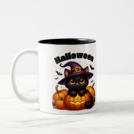 Halloween mugs with a cat theme tweekleurige koffiemok