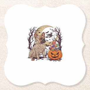 Halloween Mummie Franse Bulldog Pompoen Snoep Heks Kartonnen Onderzetters