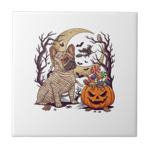 Halloween Mummie Franse Bulldog Pompoen Snoep Heks Tegeltje