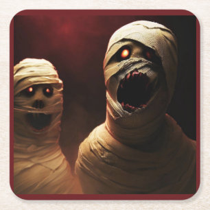 Halloween - Mummies 3 Vierkante Kartonnen Onderzetter