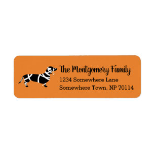 Halloween Mummy Dachshund & Familienaam Etiket
