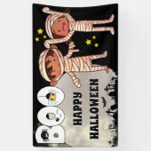 Halloween mummy kinder graveyard boe full moon spandoek (Verticaal)