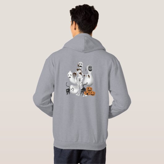 Halloween Mummy met Kitty Cats en Ghost Mannen Hoodie (Achterkant volledig)