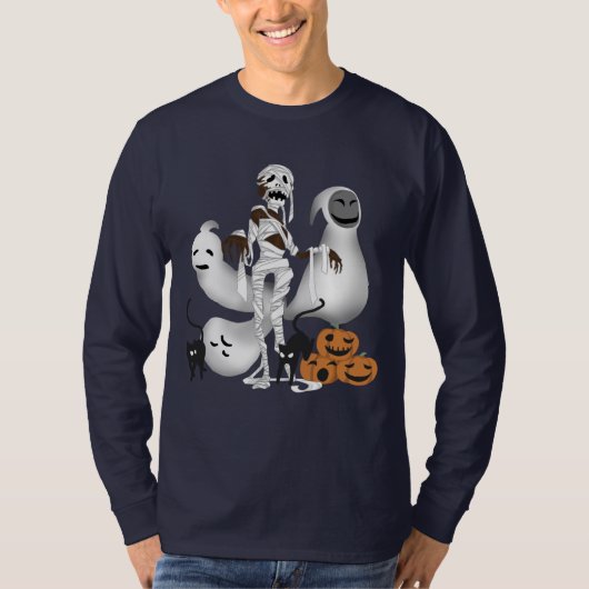 Halloween Mummy met Kitty Cats en Ghost Mannen T-shirt (Voorkant)
