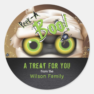 Halloween Mummy Monster Peek A Boo Snoep Bag Label