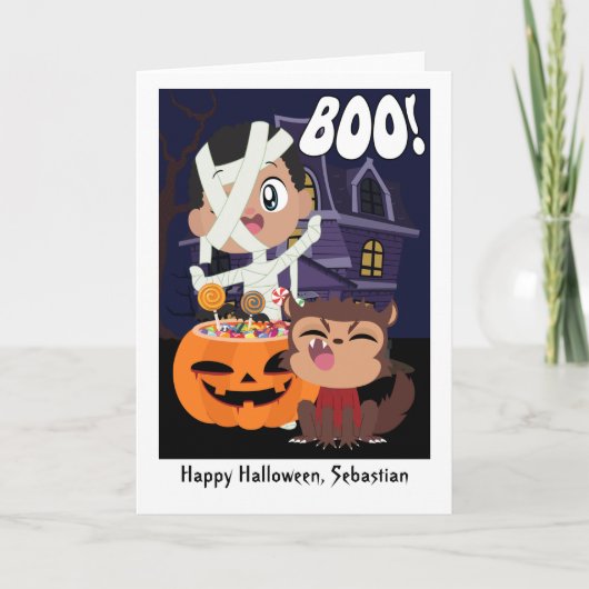 Halloween Mummy, Pumpkin and Werewolf Personalized Kaart (Voorkant)