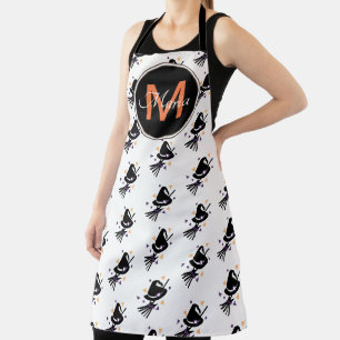 Halloween Muts van Heksje in Oranje Zwart Monogram Schort