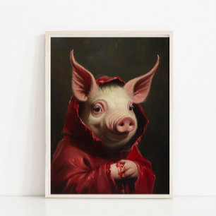 Halloween Muurkunst, Schattig Duivel Varken Vintag Poster