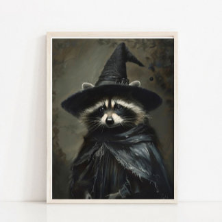 Halloween Muurkunst, Schattige Heks Wasbeer Vintag Poster
